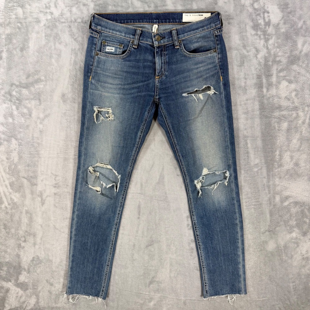 Rag & Bone Dre Capri Jeans Womens Size 26 Delamo Blue Distressed Denim Pants
